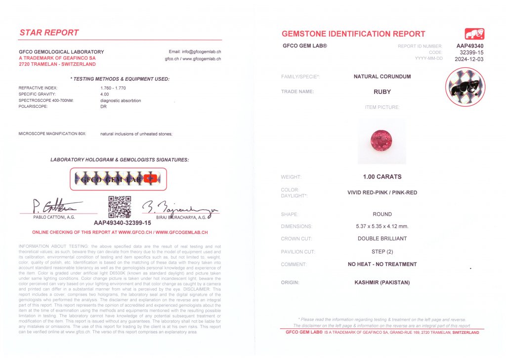 Rubis Rouge Naturel 2.07 Ct Du Cachemire - Certifié GCI, Sans Traitement Thermique