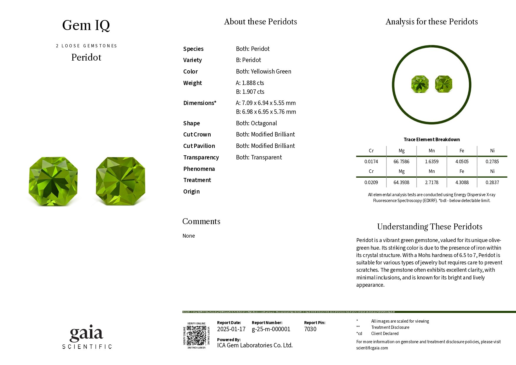 Paire de péridots jaune vert taille asscher 3,80 carats, Birmanie  Image №5