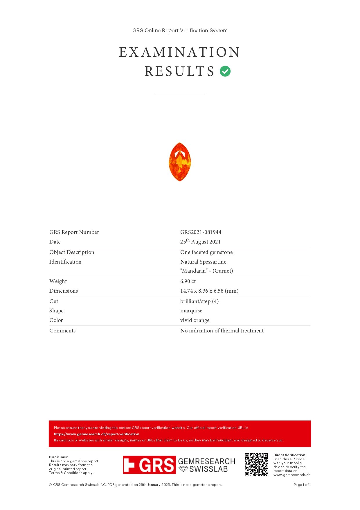 Vivid orange spessartine in marquise cut 6.90 carats, Africa Image №6