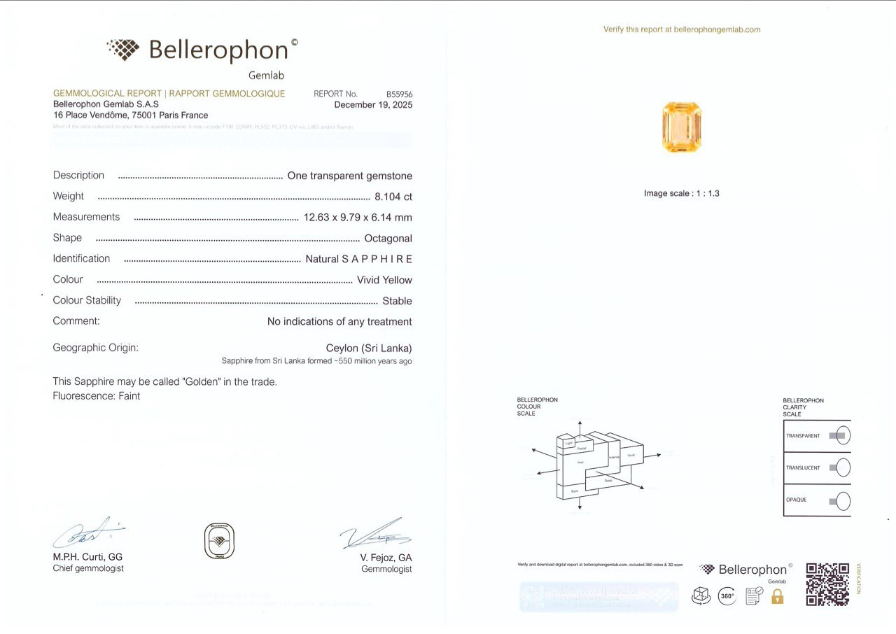 Un zafiro amarillo intenso de talla octagonal sin calentar de 8,10 quilates, Sri Lanka Image №6