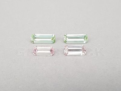 Set of contrasting pink-green tourmalines in octagon-cut 9.34 ct photo