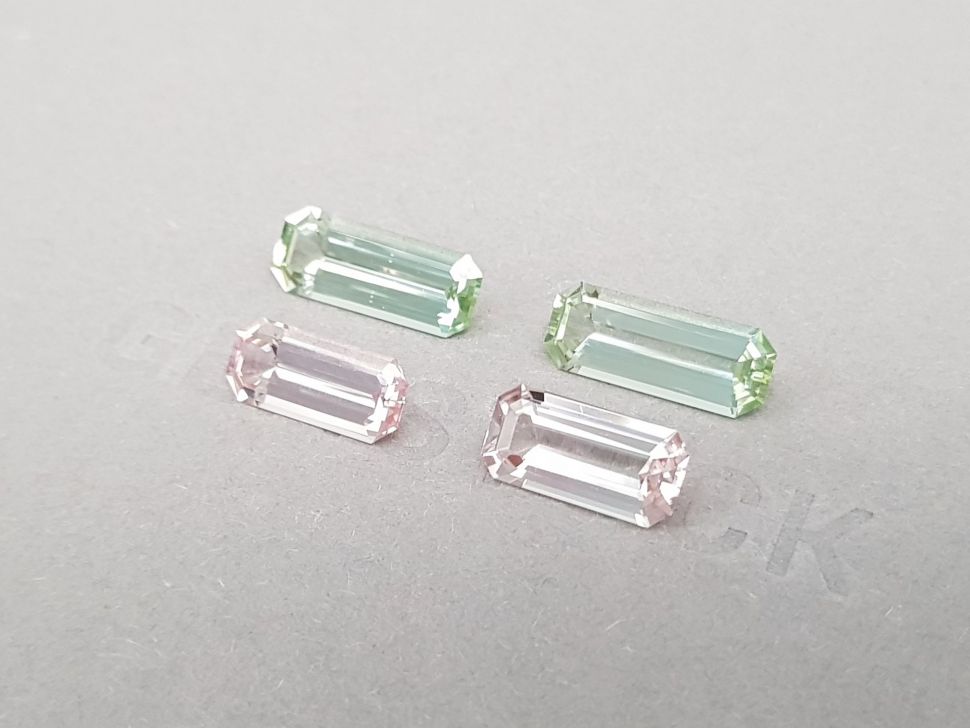 Set of contrasting pink-green tourmalines in octagon cut 9.34 ct Image №3