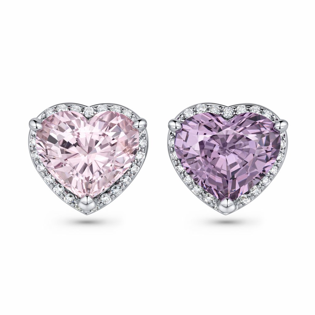 Pendientes con espinela rosa y lavanda, diamantes en oro blanco de 18 quilates Image №1