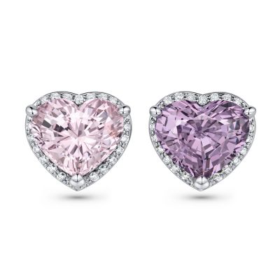 Earrings with pink and lavender spinel, diamonds in 18K white gold photo