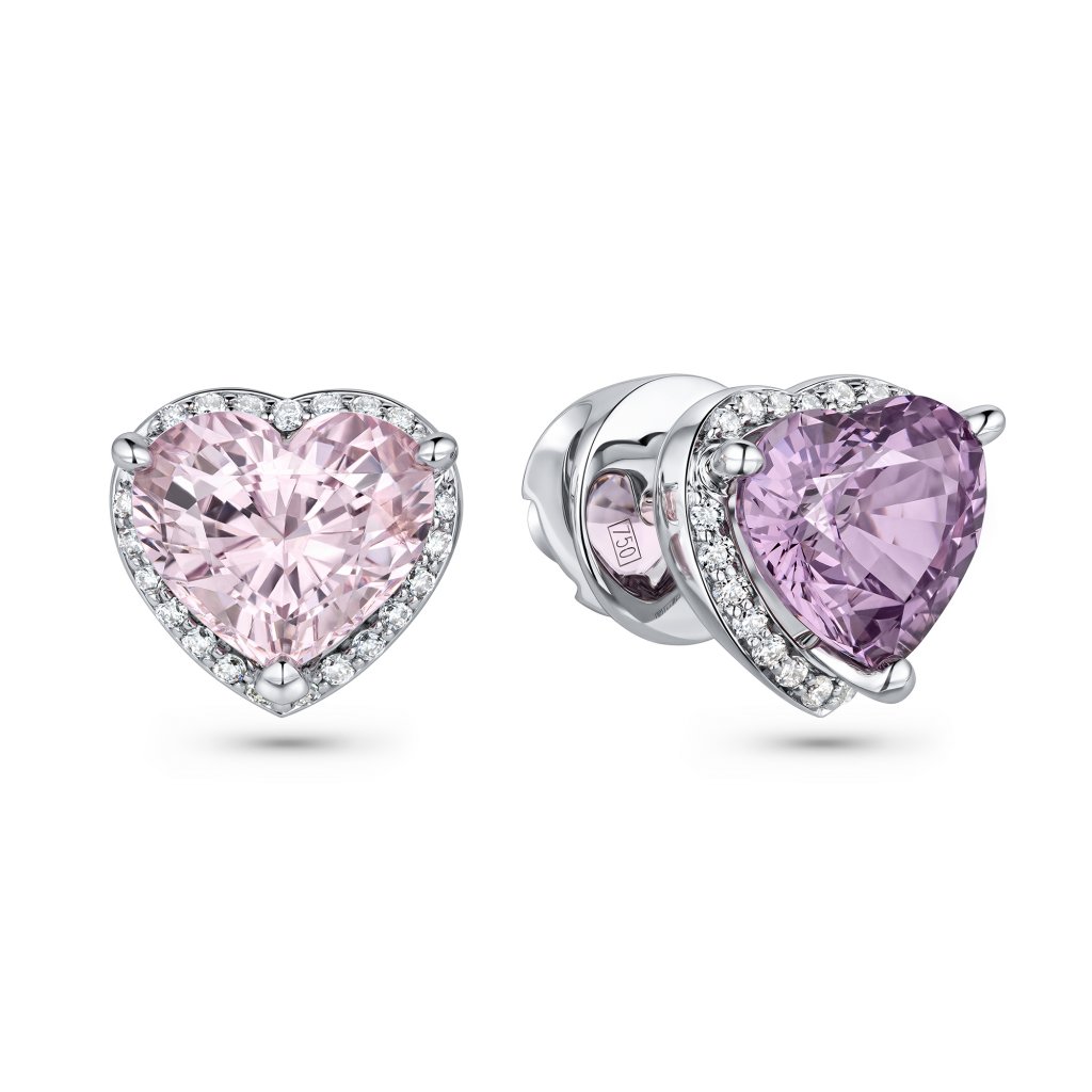 Pendientes con espinela rosa y lavanda, diamantes en oro blanco de 18 quilates Image №2