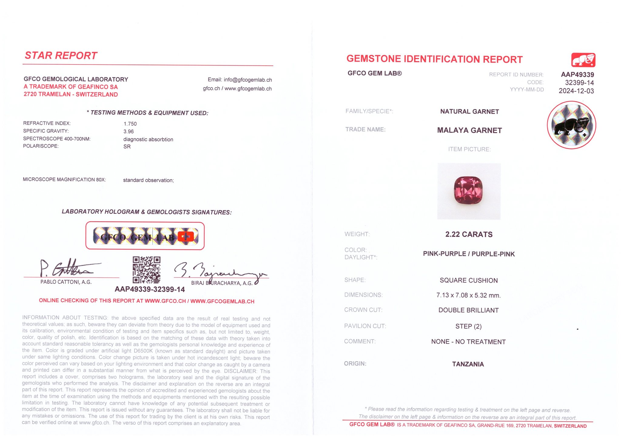 Rare grenat de Malaisie taille coussin 2,22 carats, Tanzanie Image №6