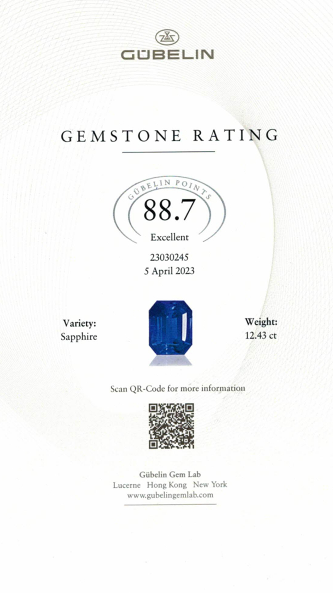 Saphir du Cachemire taille octogonale non chauffé 12,43 carats, Kashmir, (SSEF / Gubelin / GRS) Image №10