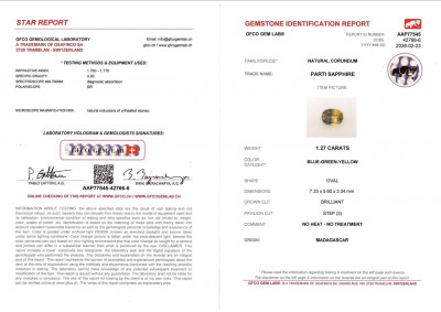 Certificate Saphir ovale bicolore non chauffé de 1,27 carat, Madagascar