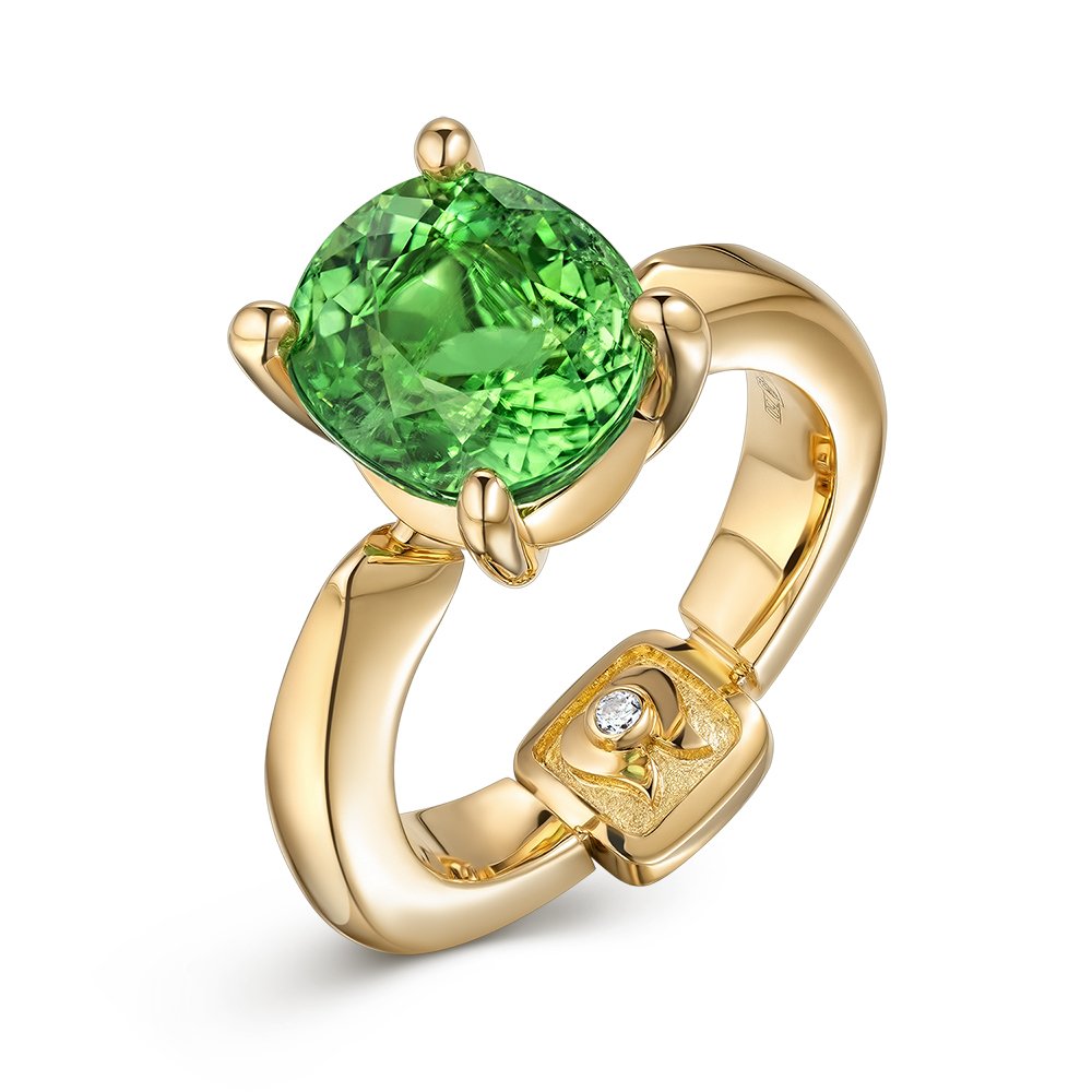 Neon green Paraiba tourmaline ring in 18K yellow gold Image №1
