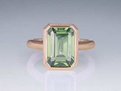 Ring with a unique green zircon 7.40 ct in 18 karat gold champagne color photo