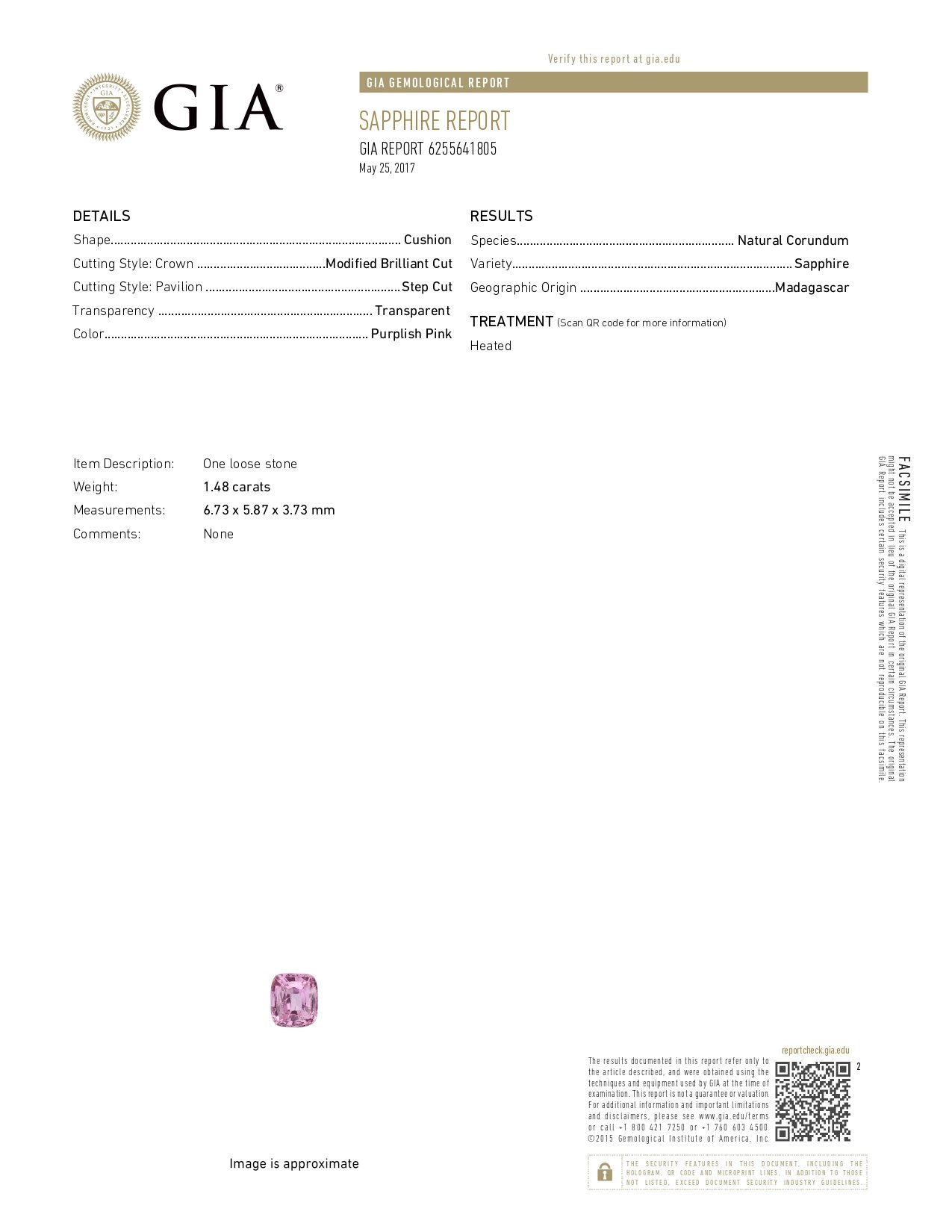 Zafiro rosa talla cojín de 1,48 quilates, Madagascar GIA, ICA Image №6