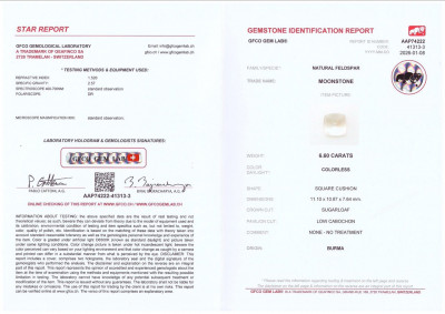 Certificate Piedra lunar talla cabujón de 6,60 quilates, Birmania