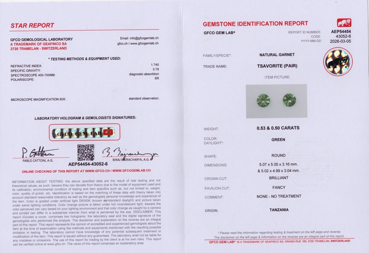 Pair of tsavorites round cut 1.03 carats, Tanzania Image №5