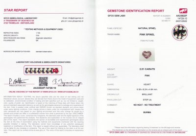 Certificate Heart cut pink spinel 2.51 ct, Burma