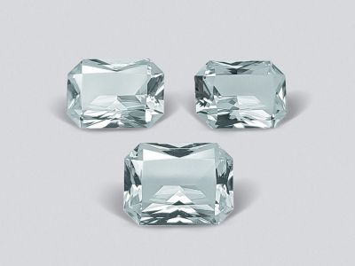 Set of three radiant-cut aquamarines 9.79 carats photo