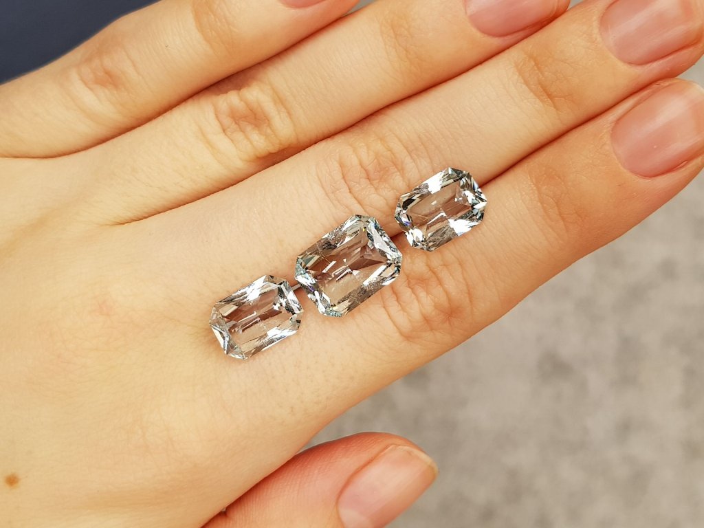 Set of three radiant-cut aquamarines 9.79 carats Image №5