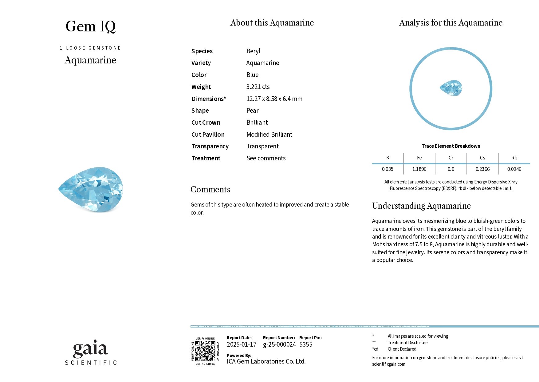 Aquamarine in pear cut 3.21 carats, Madagascar Image №6