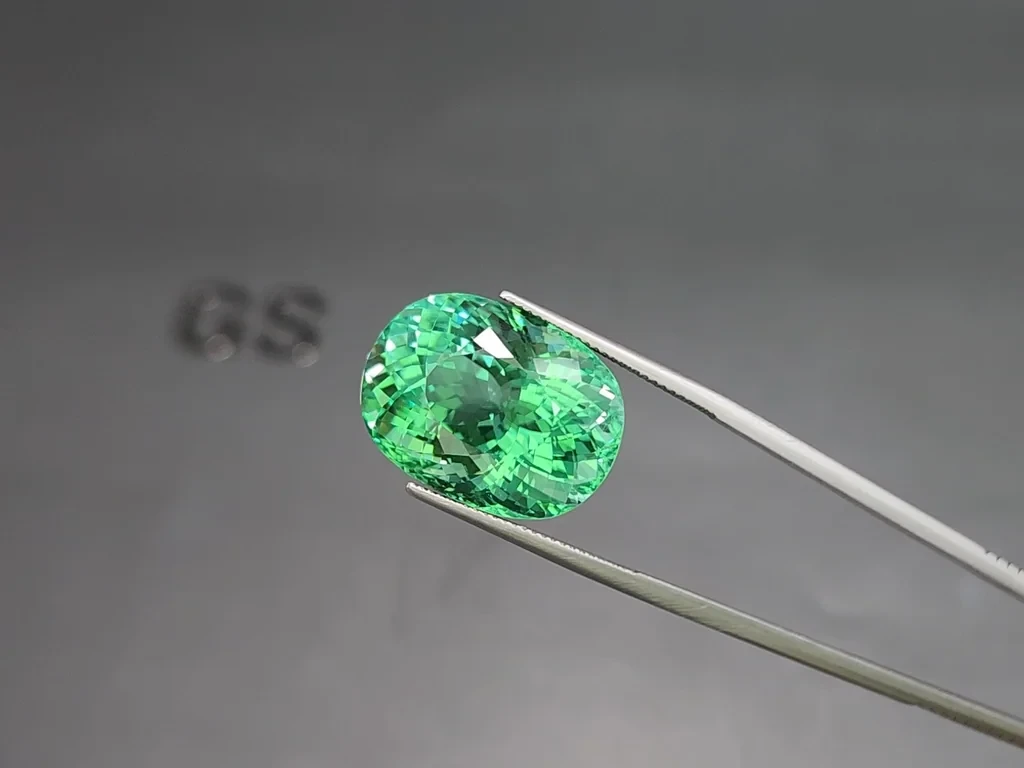 Großer grüner oval geschliffener Paraiba turmalin mit einem 32,62 karat, Mozambique Image №3