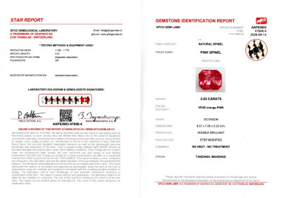 Certificate Leuchtend rosa Mahenge-spinell im radiant-schliff 2,53 karat, Tansania