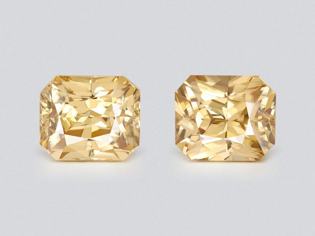 Pair of natural golden color zircons in octagon cut 23.87 carats, Combodia Image №1