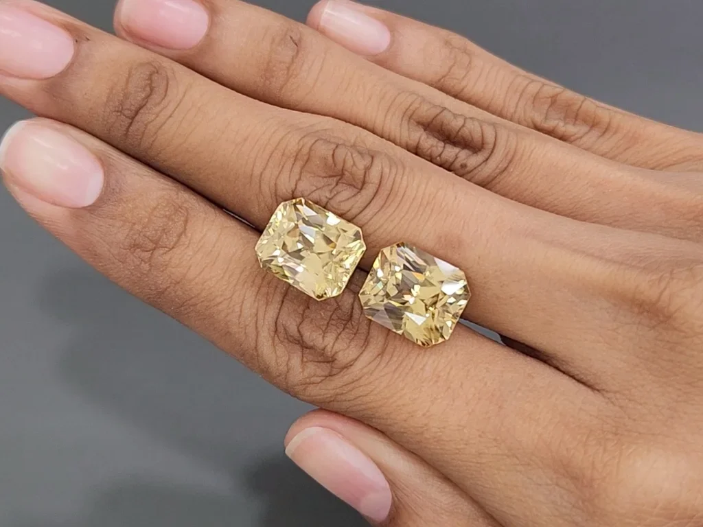 Pair of natural golden color zircons in octagon cut 23.87 carats, Combodia Image №2