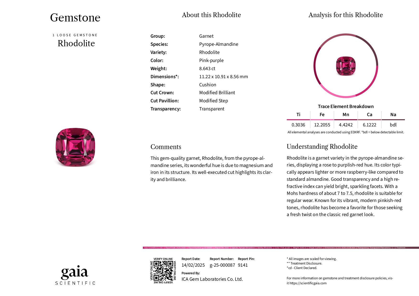 Garnet rhodolite cushion cut 8.64 carats, Tanzania Image №6