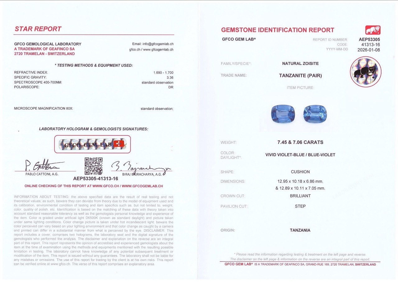 Paar tansanite kissenförmig geschliffene 14,51 karat, Tansania  Image №5