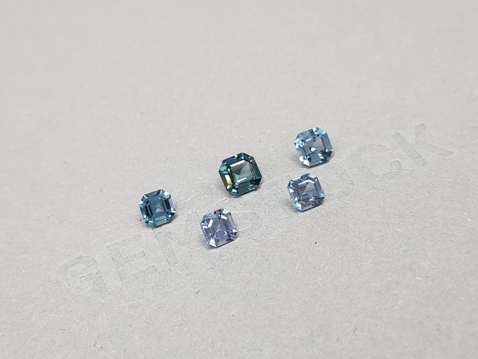 Set of blue and cyan spinels in Asscher cut 1.87 ct Image №2