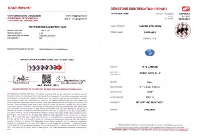 Certificate Unheated oval cut sapphire from Sri Lanka 0.78 ct