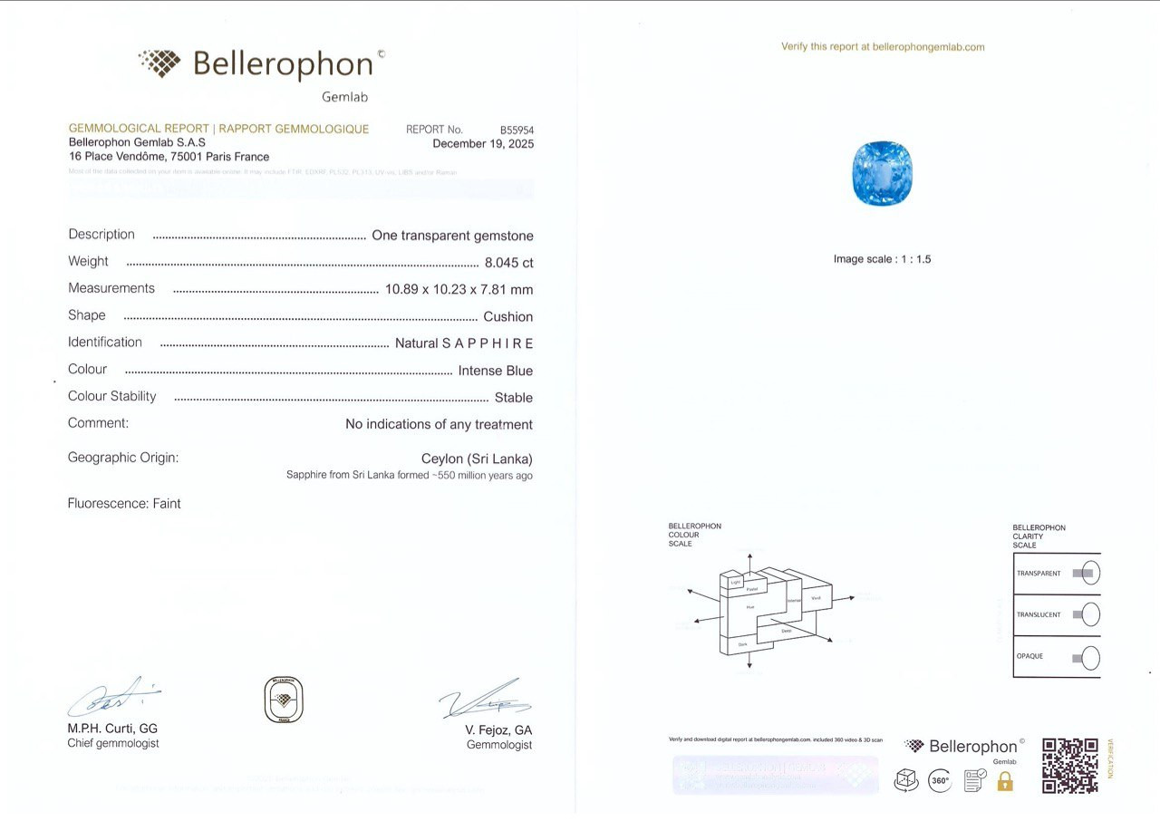 Saphir bleu intense taille coussin non chauffé 8,05 carats, Sri Lanka Image №6