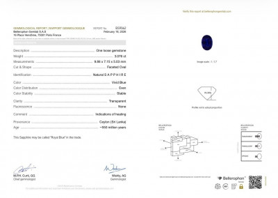 Certificate Un ensemble de saphirs bleu royal ovales de 10,56 carats, du Sri Lanka