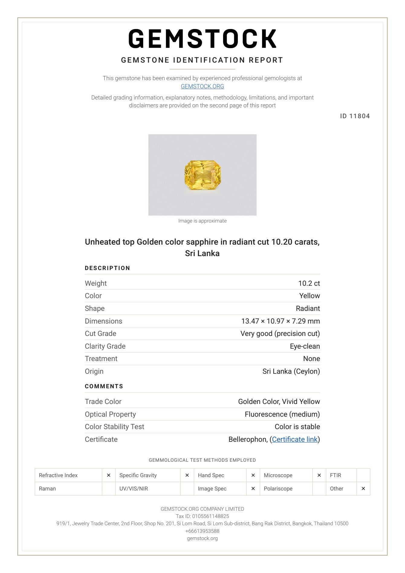 Saphir de couleur dorée non traité, taille radiant, 10,20 carats, Sri Lanka Image №7
