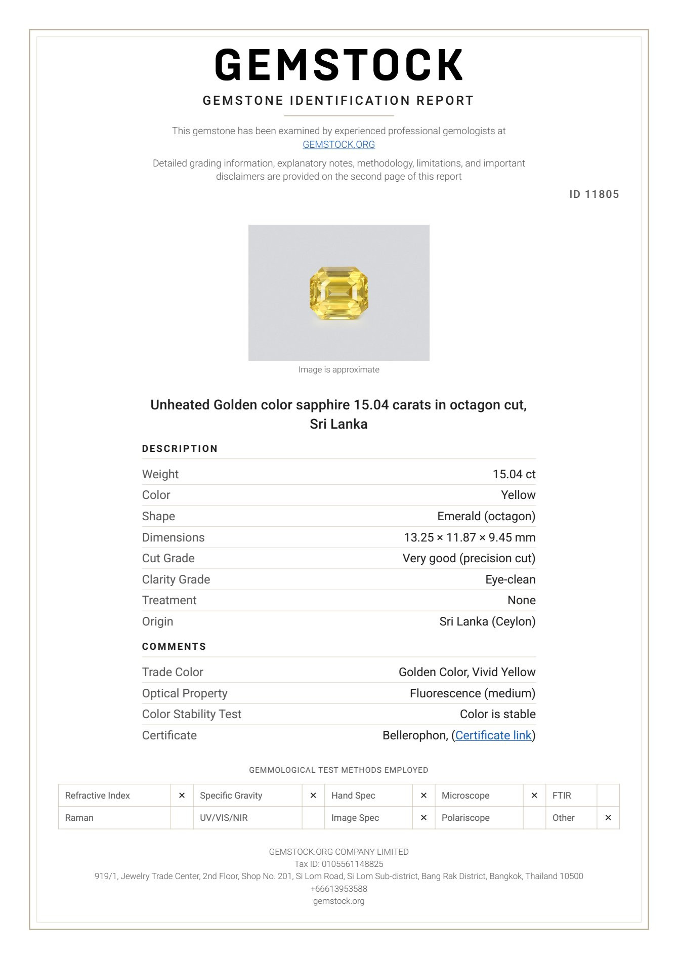 Unheated Golden color sapphire 15.04 carats in octagon cut, Sri Lanka Image №7