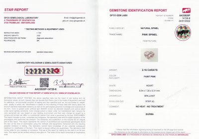 Certificate Heart cut pink spinel 2.16 ct, Burma