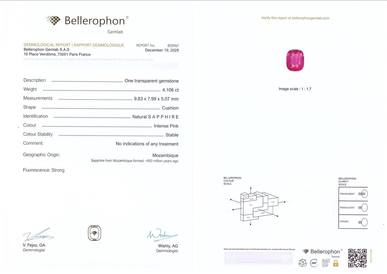 Saphir rose foncé taille coussin non chauffé de 4,11 carats, Mozambique Image №6