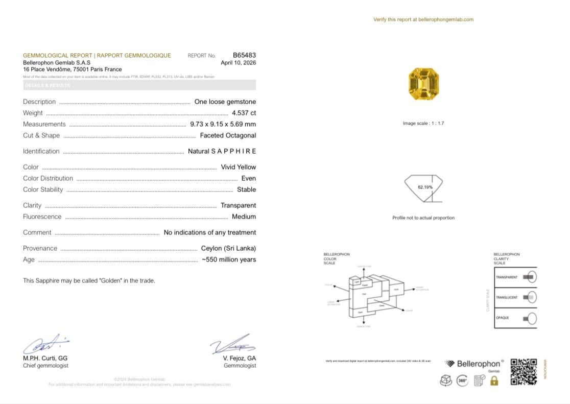 Unbehandelter Saphir Golden Yellow  oktagon-schliff 4,54 karat, Sri Lanka Image №6