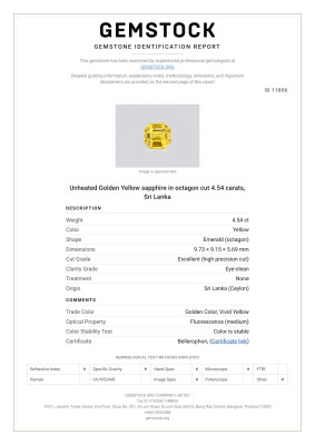 Certificate Unbehandelter Saphir Golden Yellow  oktagon-schliff 4,54 karat, Sri Lanka