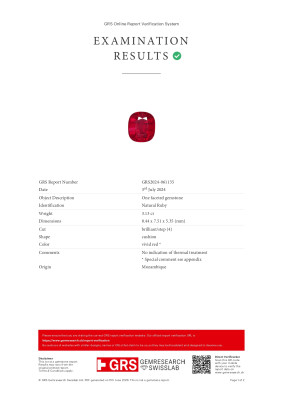 Certificate Unbehandelter rubin im Pigeon-Blood im cushion-schliff 3,13 karat, Mosambik