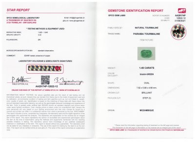 Certificate Neon Paraiba tourmaline, oval cut 1.49 ct
