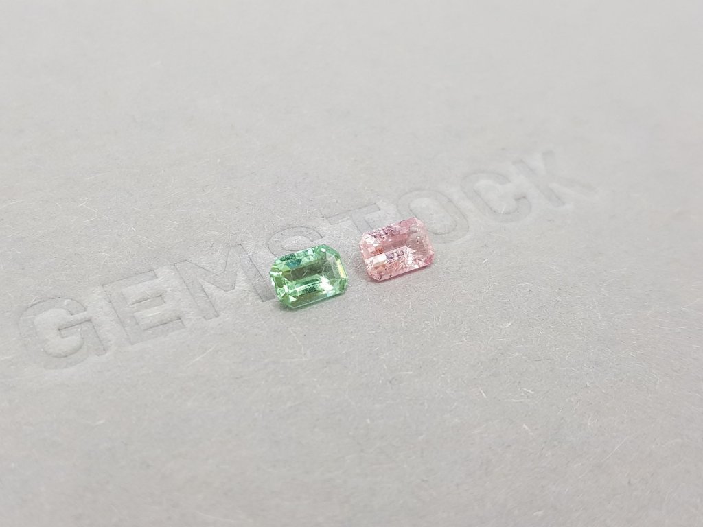 Contrasting pair of pink and green octagon-cut tourmaline 0.98 ct Image №2