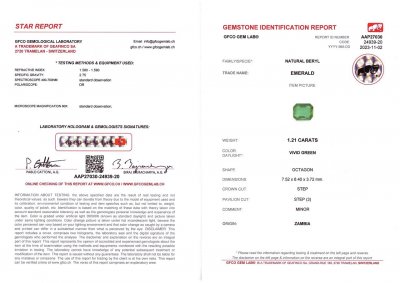 Certificate Smaragd im Achteckschliff, 1,21 Karat, Sambia