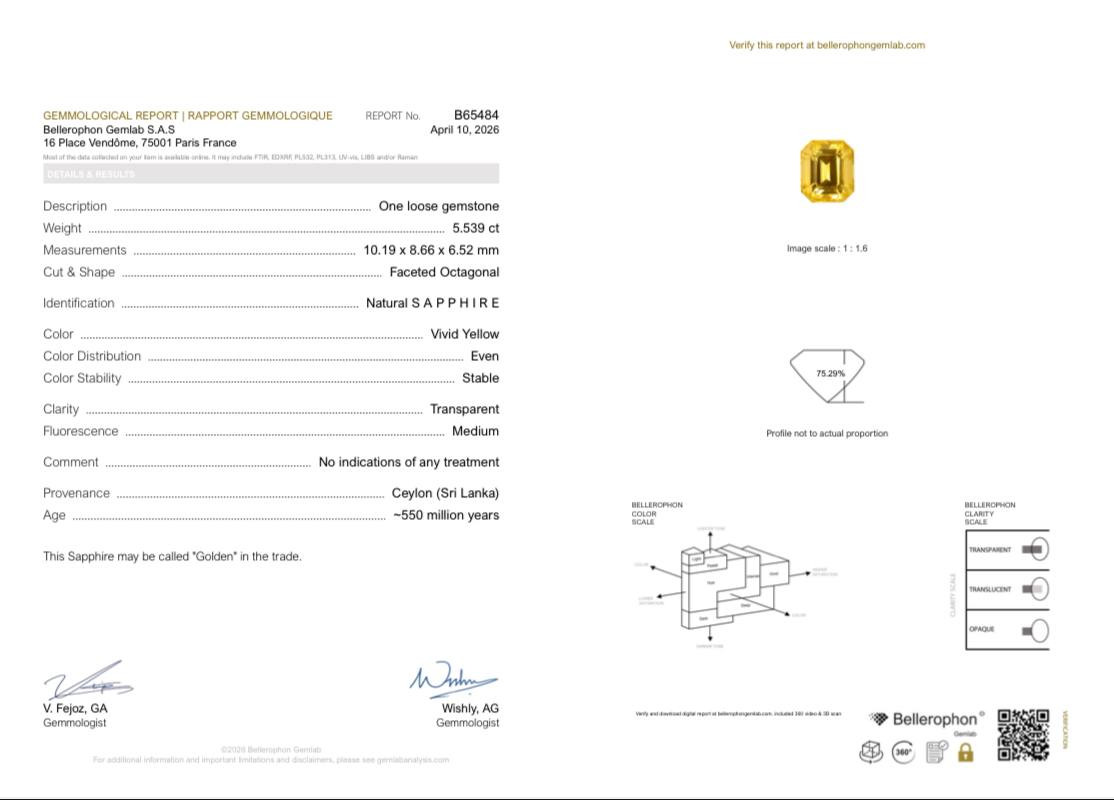 Saphir Golden Yellow non chauffé taille octogonale 5,54 carats, Sri Lanka Image №5