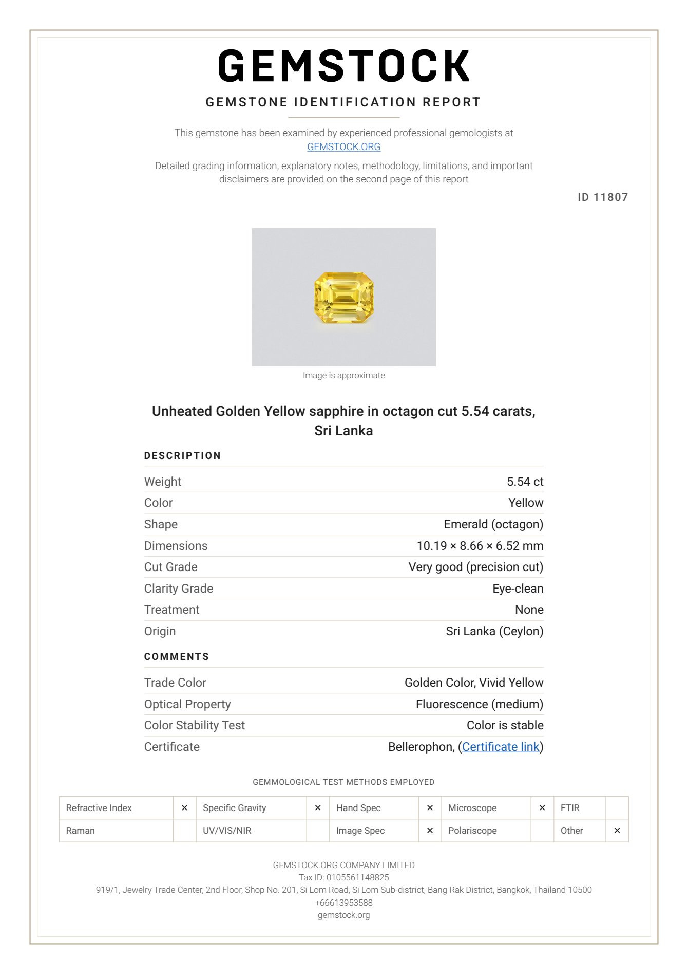 Saphir Golden Yellow non chauffé taille octogonale 5,54 carats, Sri Lanka Image №6