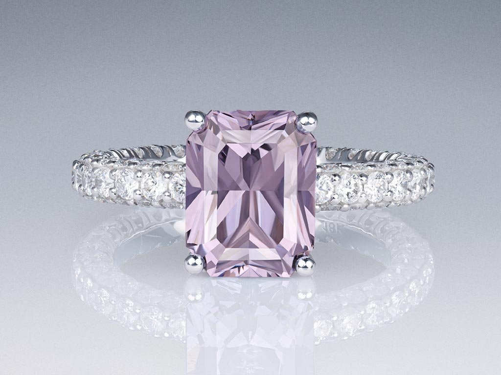 Ring with 4.13 ct lavender spinel and diamonds in 18K white gold Image №1