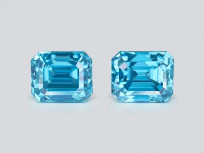 Paar tiefblaue Zirkone im Achteckschliff von 10,66 ct, Kambodscha photo