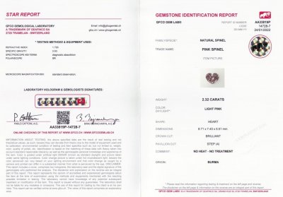 Certificate Light pink Burmese heart cut spinel 2.32 ct