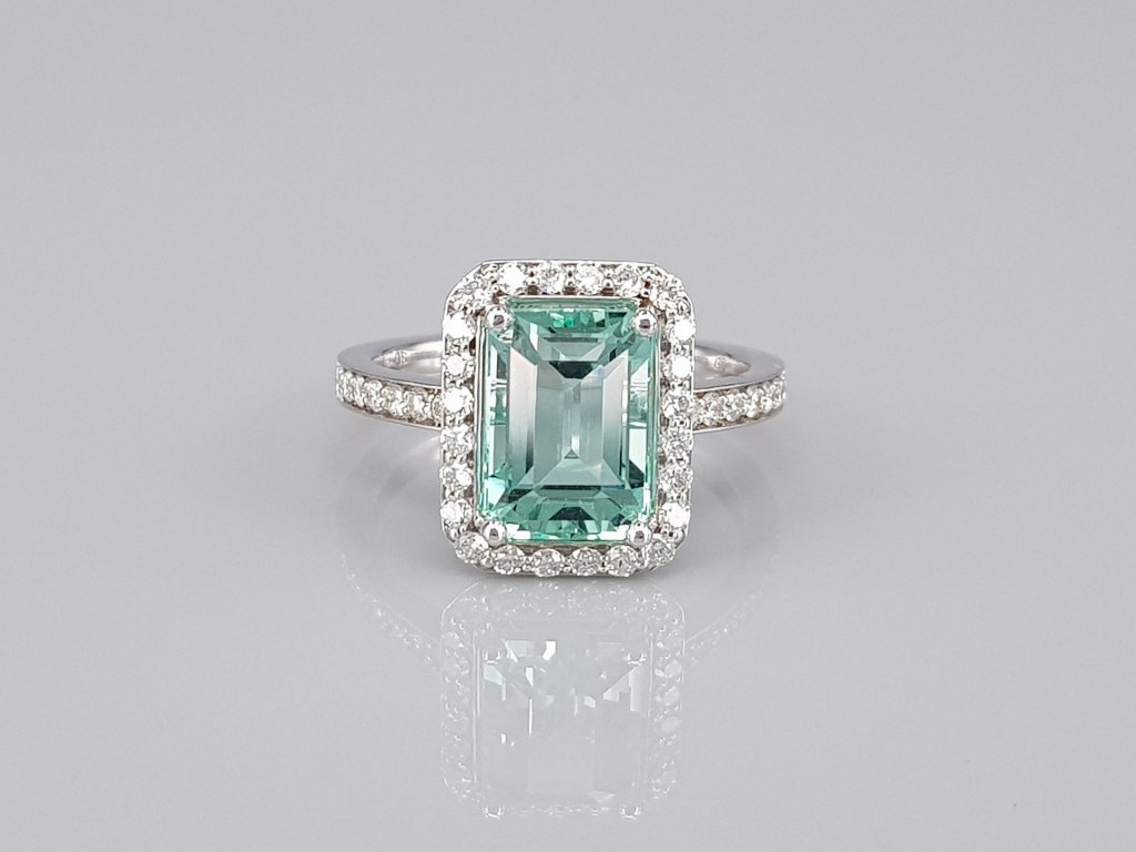Ring with rare Lagoon 2.84 ct  color emerald and diamonds in 18K white gold Image №2