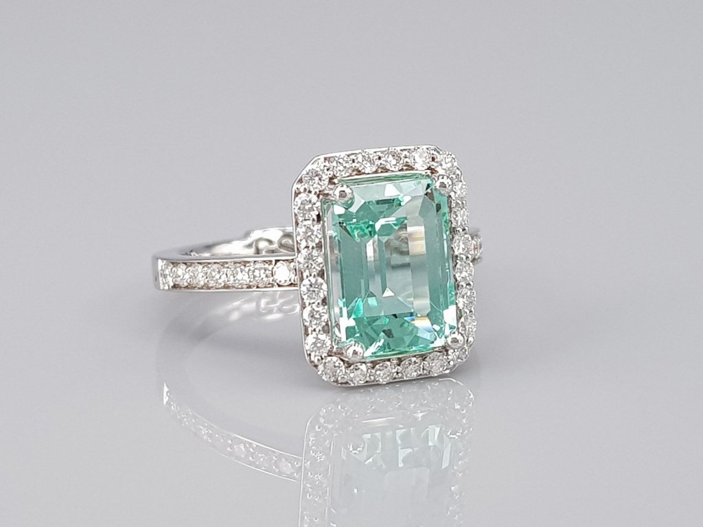 Ring with rare Lagoon 2.84 ct  color emerald and diamonds in 18K white gold Image №3