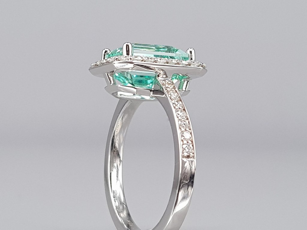 Ring with rare Lagoon 2.84 ct  color emerald and diamonds in 18K white gold Image №5