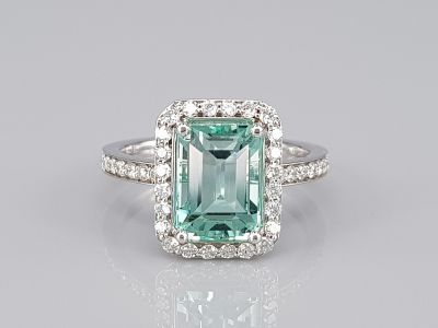 Ring with rare Lagoon 2.84 ct  color emerald and diamonds in 18K white gold photo